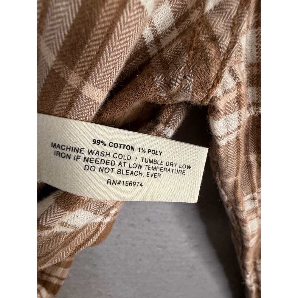 Imogene and‎ Willie Earl Puckered Flannel Top Unisex M Brown Plaid Button Down - Picture 5 of 7